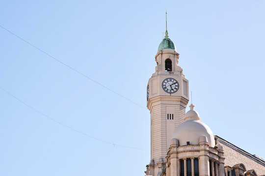 Clock tower of the Palacio de la legislatura seen from Plaza de Mayo.