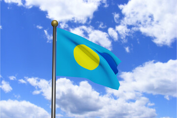 3D Rendered image. Flag of Palau waving in the wind.
