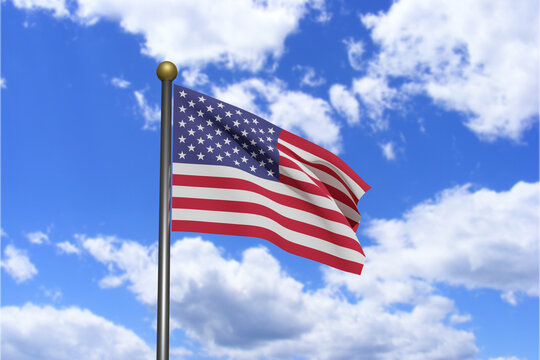 3D Rendered image. Flag of United States of America waving in the wind.