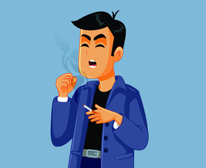 Smoking Man Coughing Vector Illustration
