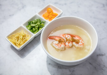 Seafood prawn and sea bass boiled rice