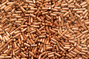 Copper background. Ponds of non-ferrous metal. Making wires.