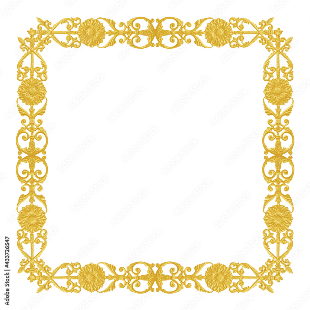 Wall mural Ornament elements frame, vintage gold floral designs on black