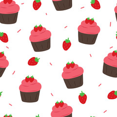 Cute seamless pattern with cartoon dessert and sweets for fabric print, textile, gift wrapping paper. colorful vector for kids, flat style