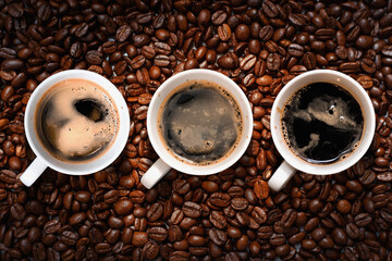 black coffee top view on coffee beans