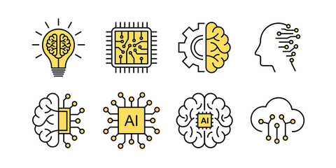 MobileArtificial Intelligence related vector icons. Contains such as smart robotic, machine learning, and technology of cloud computing network.