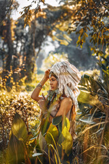 beautiful young stylish wuman wearing turban outdoors