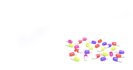 3d illustration 3d medicine effect multicolor capsule on white background vitamin body