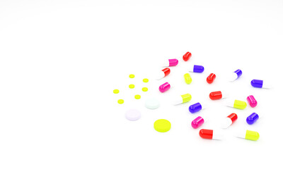 3d rendering 3d illustration multicolored capsules on white background 