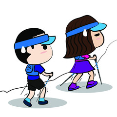 trail runners man and women  cute cartoon character