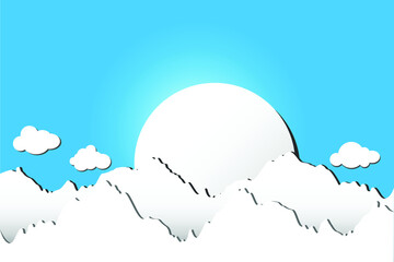 sunrise behind mountain with blue background in flat design 