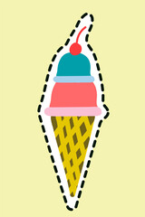 Vector ice cream sticker isolated on yellow background