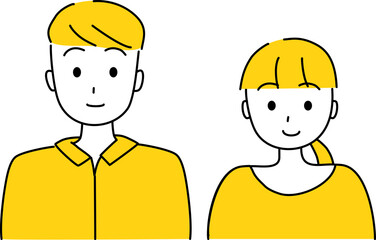 男女2人微笑む　上半身 シンプルタッチ