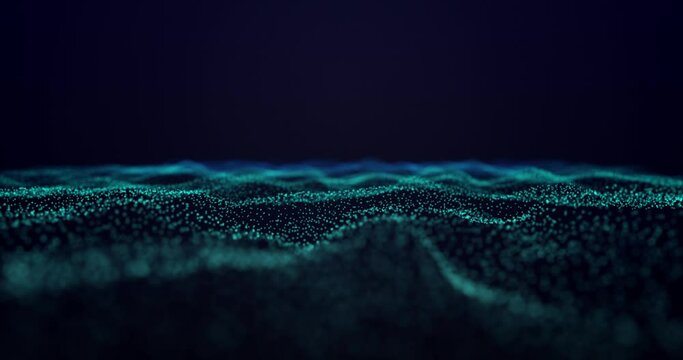 Abstract footage with wavy blue particles. Depth of field effect, blur effect, loop possible.