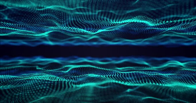 Abstract footage with wavy blue particles. Depth of field effect, blur effect, loop possible.
