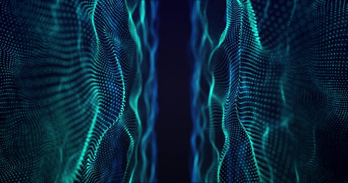 Abstract footage with wavy blue particles. Depth of field effect, blur effect, loop possible.