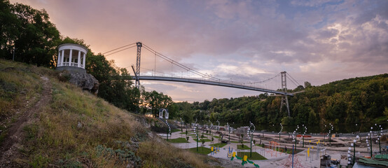 Fototapeta premium Bridge over the river with alcove. Landscape. Zhytomyr, Ukraine