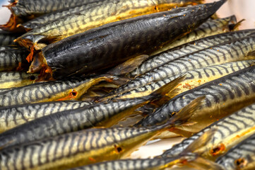 Lots of smoked mackerel carcasses. The fish is in a bunch.