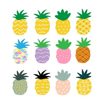 Cute Pineapple fruit hand drawn vector design template