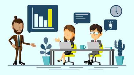 オフィスでミーティングをする人々のイラスト	
