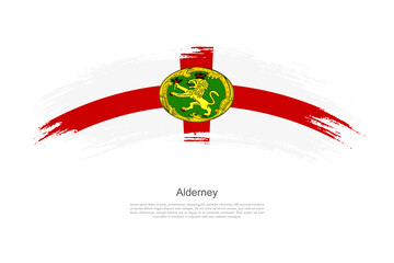 Curve style brush painted grunge flag of Alderney country in artistic style