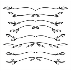 Set of hand drawn floral elements isolated on white background. Outline branches for books, greeting cards, invitations, web. Doodle style.