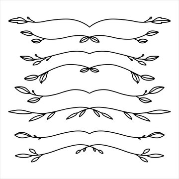 Set of hand drawn floral elements isolated on white background. Outline branches for books, greeting cards, invitations, web. Doodle style.