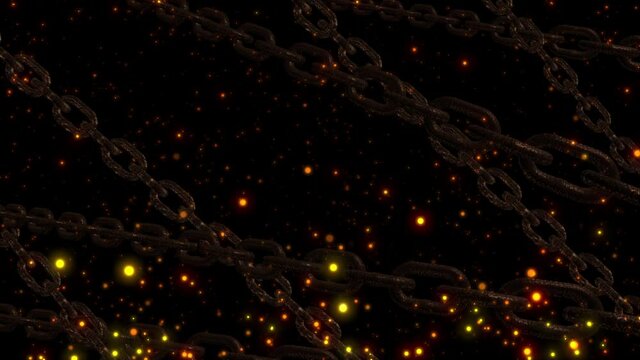 rusty chain with spark ember particle background loop animation	
