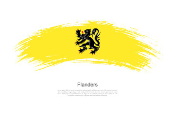 Curve style brush painted grunge flag of Flanders country in artistic style