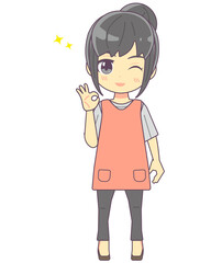 エプロン姿のウインクをしている笑顔の女性のイラスト素材
