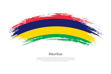 Curve style brush painted grunge flag of Mauritius country in artistic style