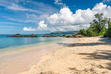 A cozy small beach on the far side of the Kouki beach on Okinawa island in Japan