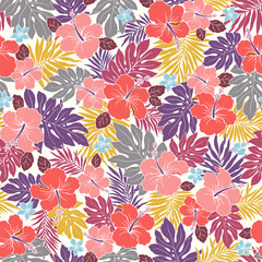 Beautiful tropical flower and plant seamless pattern,