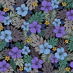 Türaufkleber Beautiful tropical flower and plant seamless pattern, © daicokuebisu