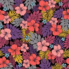 Beautiful tropical flower and plant seamless pattern, © daicokuebisu
