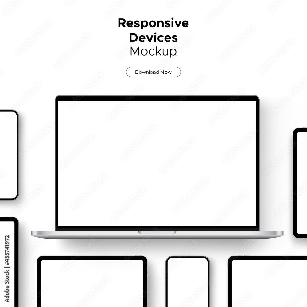 Wall mural responsive devices mockup for display web site or app design. vector illustration