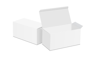 Paper Rectangular Packaging Boxes with Opened and Closed Lid, Isolated on White Background. Vector Illustration