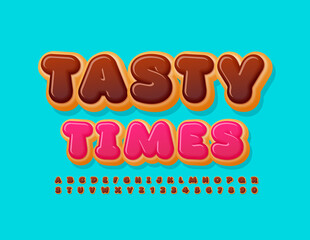 Vector sweet concept Tasty Times. Chocolate delicious Font. Cake style Alphabet Letters and Numbers set