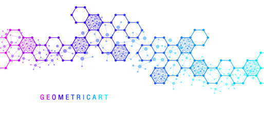 Obraz premium Structure molecule and communication. Dna, atom, neurons. Scientific concept for your design. Connected lines with dots. Medical, technology, chemistry, science background. Vector illustration.