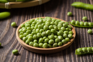 green pea vegetable bean  on wood background