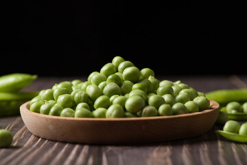 green pea vegetable bean  on wood background