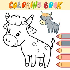 Coloring book or page for kids. bull black and white vector