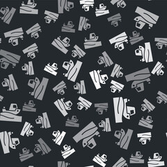 Grey Fishing boat on water icon isolated seamless pattern on black background. Vector