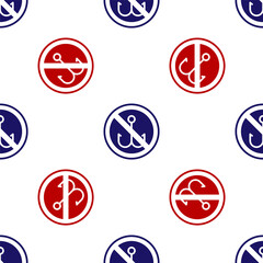 Blue and red No fishing icon isolated seamless pattern on white background. Prohibition sign. Vector