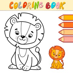 Coloring book or page for kids. lion black and white vector