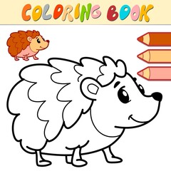 Obraz premium Coloring book or page for kids. hedgehog black and white vector