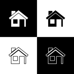 Set House icon isolated on black and white background. Home symbol. Vector