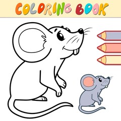 Coloring book or page for kids. mouse black and white vector