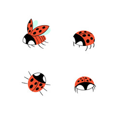 Fototapeta premium Cute ladybugs set on white background flat style.