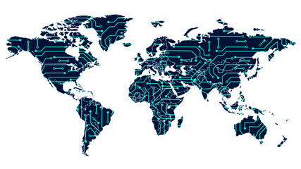 circuit board in the shape of a world map. vector illustration